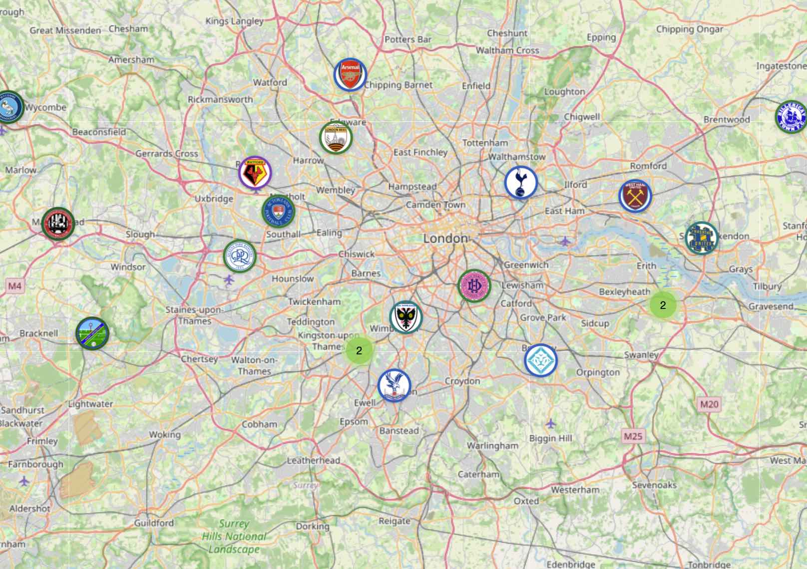 Interactive map of women's football clubs